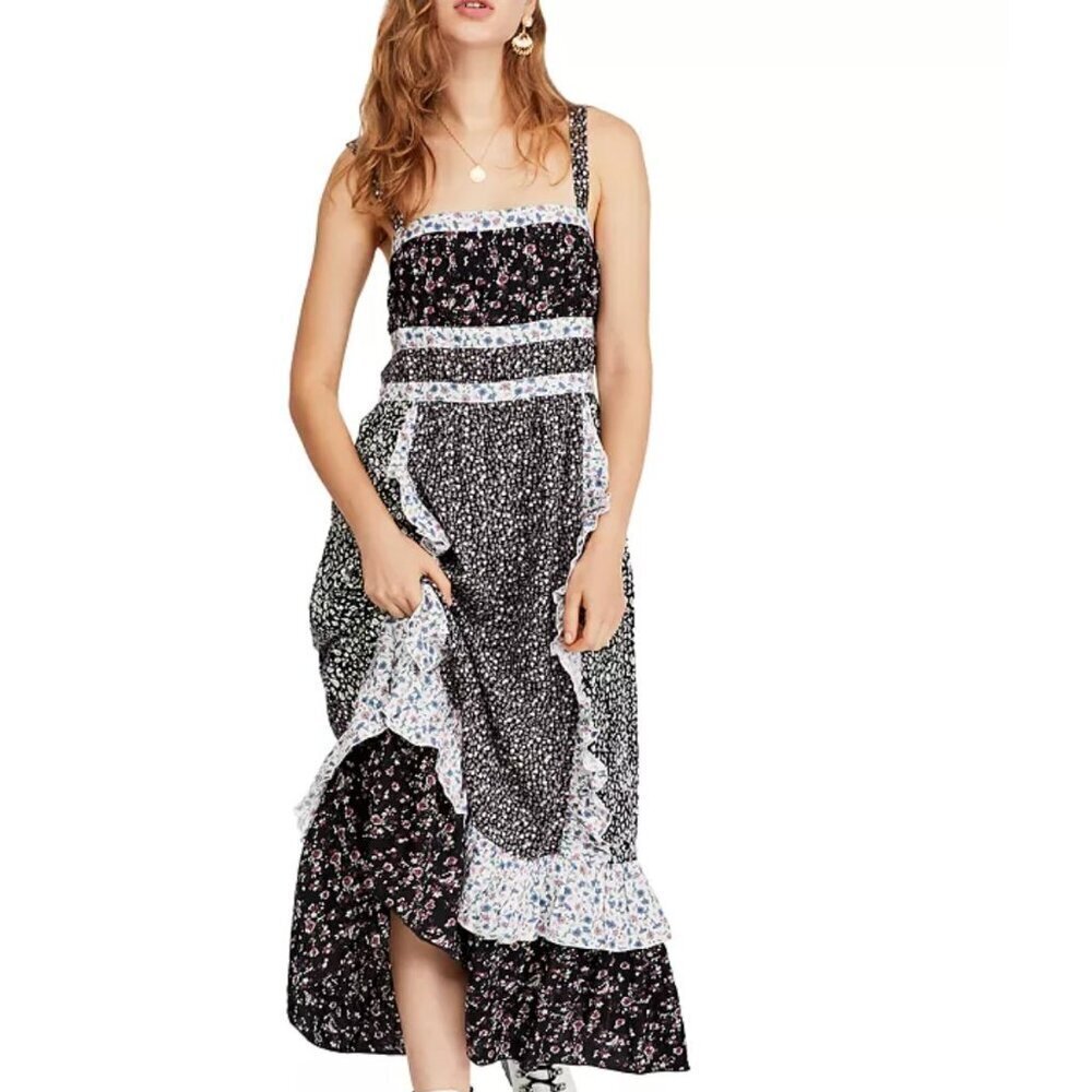 Free People Yesica Mixed Floral Maxi Dress Black Pink Size Size 4 Cottagecore - Picture 1 of 8